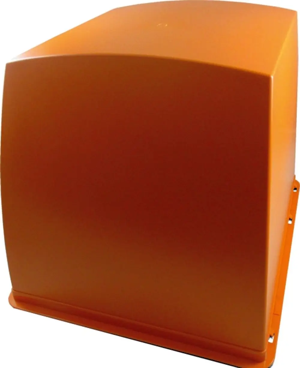 Schalldämmhaube in Orange, hergestellt von Wolf, mit geschwungener Oberseite und stabiler Basis. Geeignet für verschiedene Anwendungen zur Schallreduzierung.